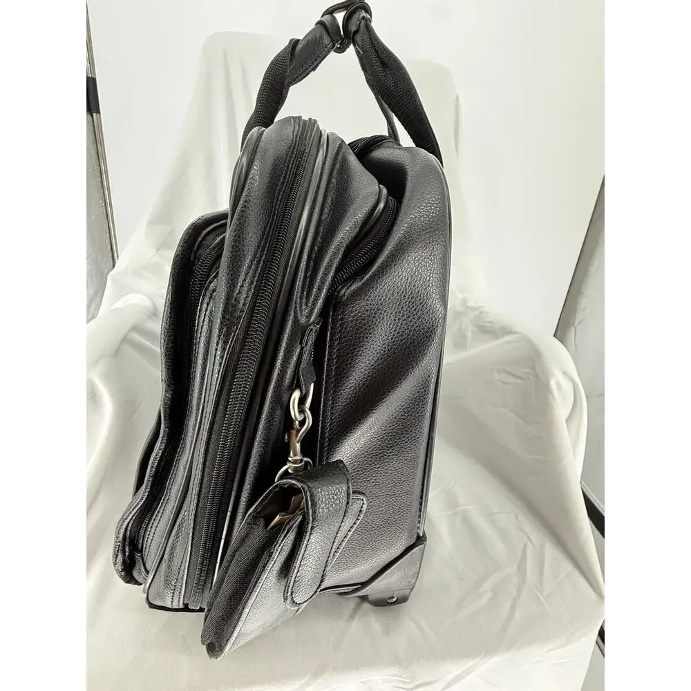 Stetson Black Rolling Leather Laptop Briefcase Carry On Travel Bag Style 85032